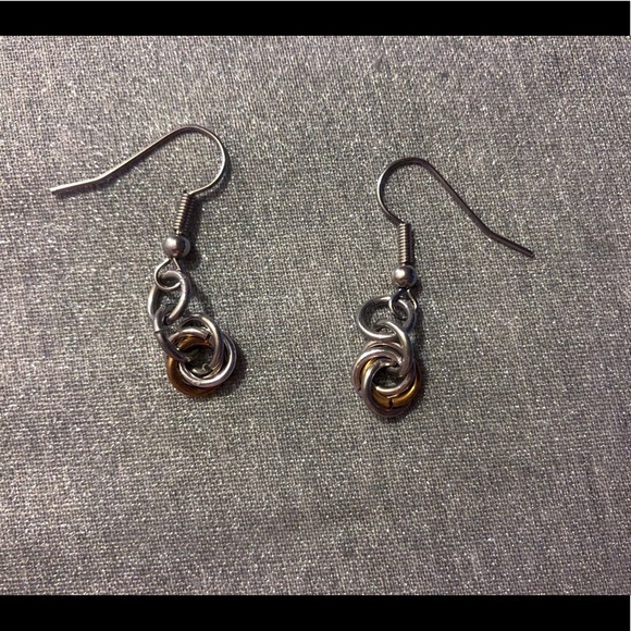 NWOT Artisan Mobius Ball Earrings Brass/Aluminum - Picture 2 of 3